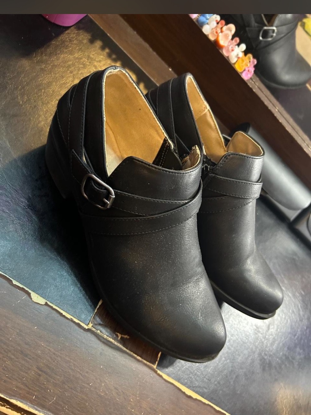 Velocity Black Women's Heeled Ankle Boots with Buckle Strap